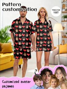 Customized Men/Women Portrait, Family Members, Pets, Cartoon, Holiday Themed Interesting Women Cardigan Pajama Set, Holiday Gift - Black - View 5