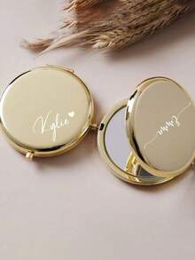 定制化妆镜，可镌刻文字，优雅不锈钢材质，个性化口袋化妆镜，伴娘礼物，生日鲜花化妆镜，女士口袋镜，伴娘感谢礼物，新娘结婚礼物，永恒的爱 - 彩色 - 查看 3