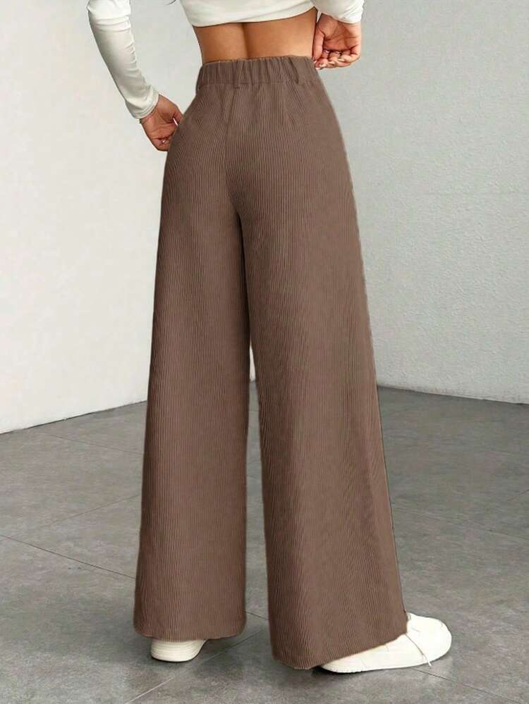 1 Peça Calça com Zíper e Bolso em Cor Sólida de Poliéster, Adequada para Uso Diário na Primavera, Outono e Inverno - Castanho - Visão 3