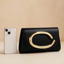 Women's Shoulder And Handbag With Chain Strap And Gold Details, Ideal For Parties, Weddings, And Events. - 黑色 - 查看 4