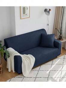 1pc Solid Color Milk Silk Stretch Sofa Cover, Modern All-Season One-Piece Full Coverage Sofa Protector, Pet Friendly Machine Washable Sofa Slipcover, 1-Seater, 2-Seater, 3-Seater, 4-Seater - Navy - View 5