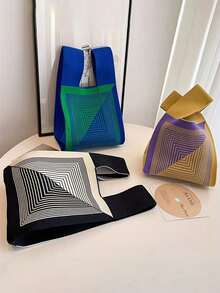 Fashionable Geometric Pattern Knot Bag Ladies Geometric Pattern Crochet Bag Suitable For Vacation, Mini Crochet Bags Handheld Bag, Hottest Beach Bags,Elegant Women's Wristlet Clutch Bag - Lightweight,Wedding Bride Bridesmaid Gifts, Party Gifts,Christmas Gifts, Thanksgiving Gifts,Bridal Showers, Back To School Gifts, Teacher Gifts,Easter Gifts - Multicolor - View 4