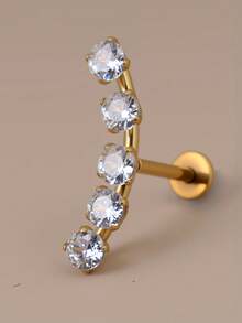 1pc Fashionable Shiny Elegant Stainless Steel 3 Crystal Zirconia Ear Cartilage Piercing Earrings, Flat Back Anti-Allergic Ear Studs, Earlobes Earrings, Flat Lip Rings, Nose Rings, Girls Silver Ear Cuff Piercing Jewelry, Screw Back, Internal Thread, 16G - A Pair Of Flat-bottomed Curved  Stud Earrings - View 8