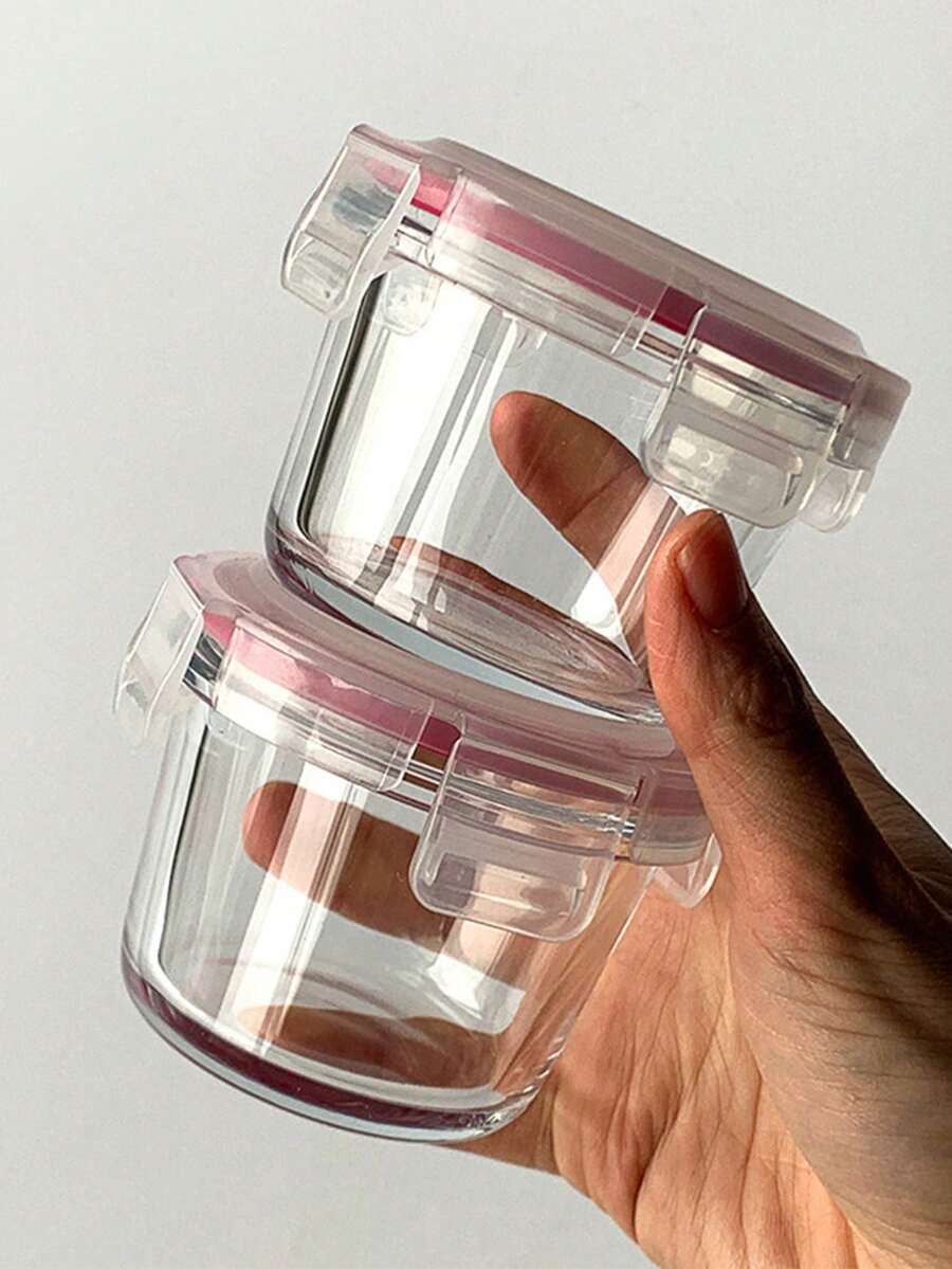 3 piezas Recipientes de almacenamiento de alimentos de vidrio grueso con tapa hermética, Recipientes de almacenamiento de alimentos con tapas - Perfectos para picnics, preparación de comidas, organización del refrigerador, Adecuado para alimentos para bebés, microondas de alta temperatura y congelador, Diseño mini portátil lindo y duradero - Multicolor - Ver 1