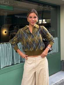 HH 2026秋冬新款菱格纹街头风针织女式POLO衫 时尚复古套头翻领女士POLO衫 - 綠色 - 查看 3