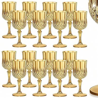 Vaso de vino con textura de vidrio similar al diamante, cristalería, copa de beber vintage de colores múltiples | Irrompible, transparente como el cristal | Decoración para cumpleaños, fiesta de compromiso, banquete de boda, Pascua, adecuado para vino, champán, cóctel, licor, jugo y refresco. Ligero, adecuado para actividades al aire libre en días festivos, eventos de regreso a la escuela, trabajo en equipo, etc.