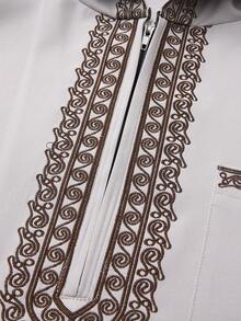 新款摩洛哥男士长袍，长袖刺绣连帽设计，穆斯林男士阿巴雅，伊斯兰宽松男士杰拉巴，沙特阿拉伯传统服饰 - 淺灰色 - 查看 5