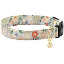 Floral Print Dog Collar With Flower Charm - Durable Polyester Composite, Adjustable For Small Medium Large Breeds