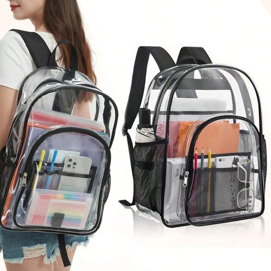 Large Heavy Duty Clear Backpack Waterproof See Through Plastic PVC For School - Black - View 1