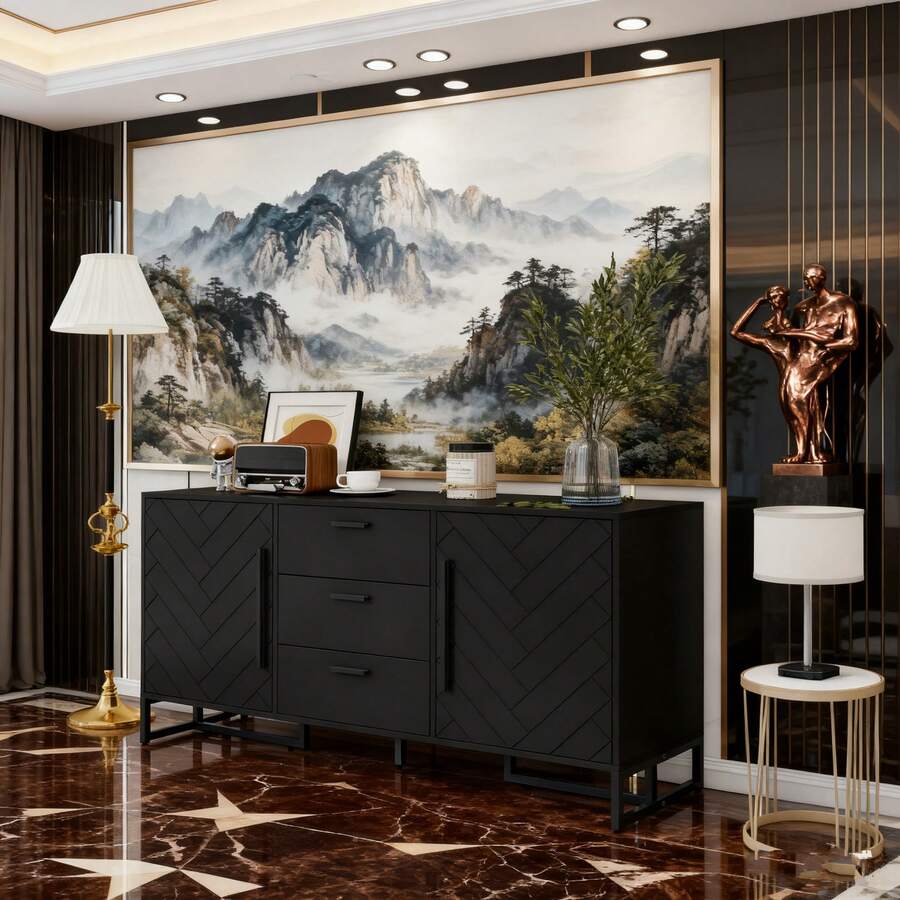 Storage Cabinets - Black + MDF - View 1