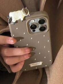 JS3O GUCADI 1pc Mocha Brown White Label Wave 3D Cute Cat Soft Phone Case For IPhone 16 15 14 13 12 Series Premium Texture Anti Drop Waterproof Shockproof Scratch Resistant - màu nâu - Xem 5