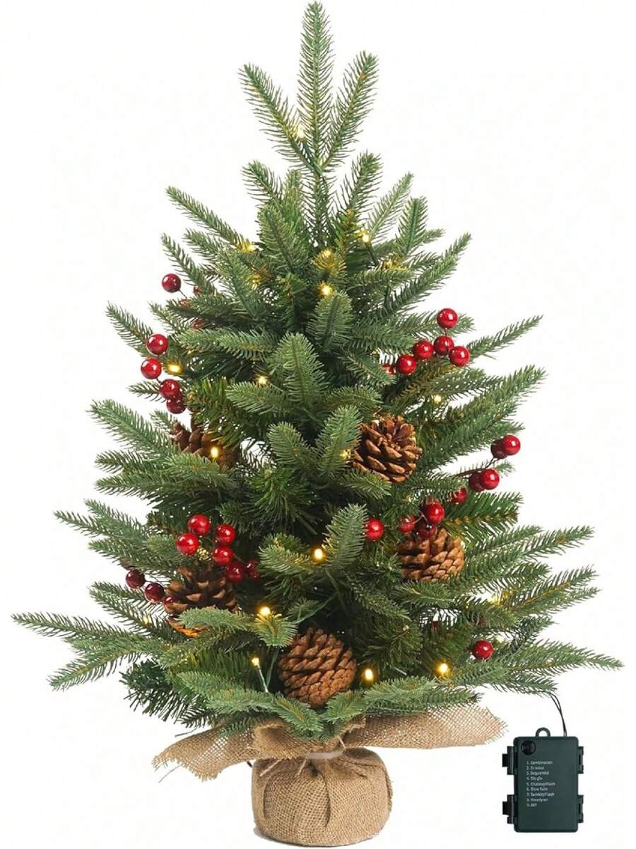 Christmas Tree,20 Inch/50CM Mini Christmas Trees,Christmas Trees With Lights And 2M LED Lights,Cement Base Tabletop Christmas Tree,75 Branch Tips,For Home Office Christmas Decorations - 1 - View 1