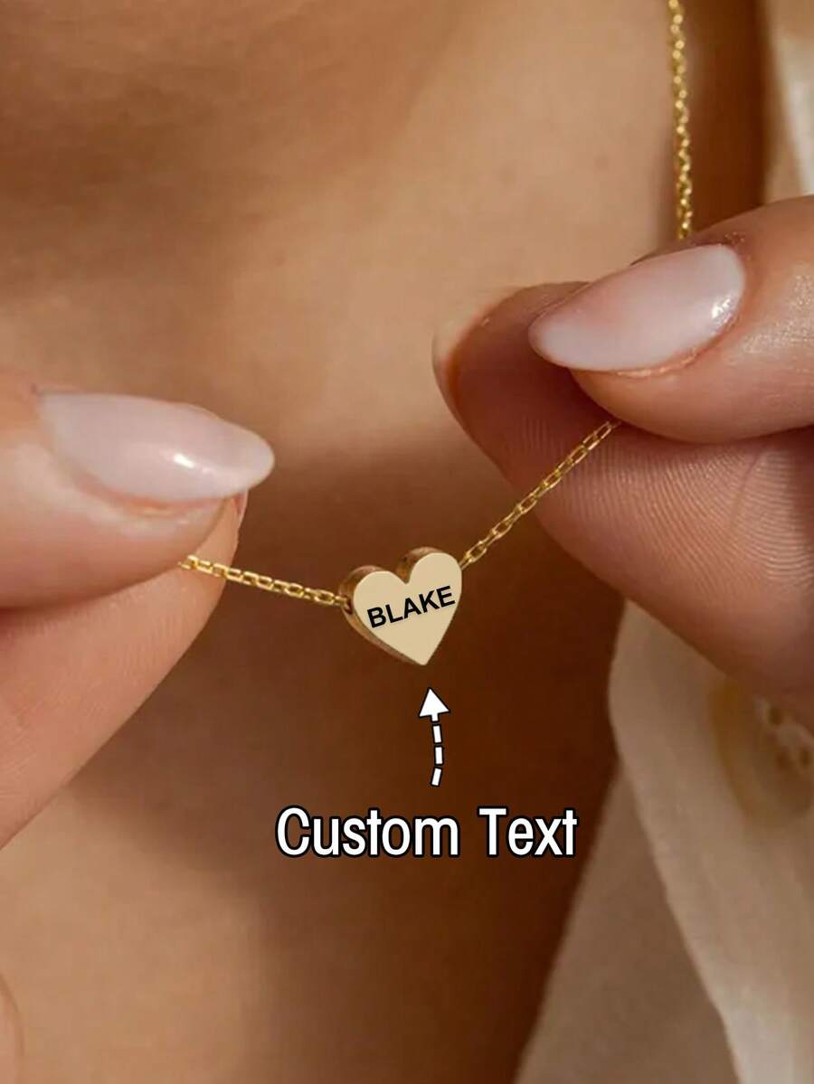 1pc Customized Engraved Heart Pendant Necklace, Special Date Necklace, Personalized Love Pendant, Engraved Love Necklace, Name And Date Jewelry Gift