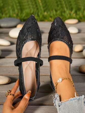 Zapatos de mujer tipo Mary Jane, zapatos de ballet, zapatos planos con punta puntiaguda y calados, zapatos slip-on de malla, zapatos de malla para el verano