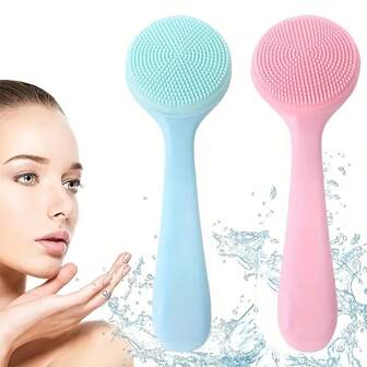 1pc/2pcs Silicone Manual Facial Cleansing Brush, Skin-Friendly Waterproof Face Wash Tool - Removes Blackheads, Whiteheads, Makeup Residue, Blue And Pink