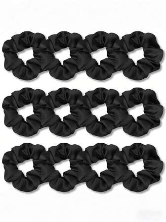 12pcs Silky Scrunchies Satin Scrunchies Black Scrunchie Pack Ponytail Holder Hair Scrunchies Silk Scrunchy Hair Bands Hair Ties