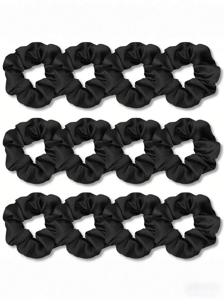 1/6/12pcs Silky Hair Scrunchies, Satin Hair Ties, Black Hair Scrunchies Set, Ponytail Hair Ties, Silk Hair Bands, Hair Elastics - Black - View 1