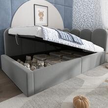 Upholstered Daybed 90x200 Cm, Daybed Sofa Bed With Hydraulic Storage, Children's Bed With Metal Slatted Base, Velvet, Grey, Without Mattress - Grey - View 8