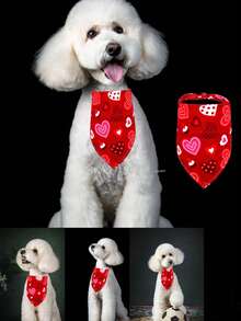 2pcs Valentine's Day Pet Accessories Heart-Shaped Bib, Dog Bandana, Wedding & Holiday Pet Supplies, Suitable For Daily Cleaning, Effectively Blocking Drool - Multicolor - View 2