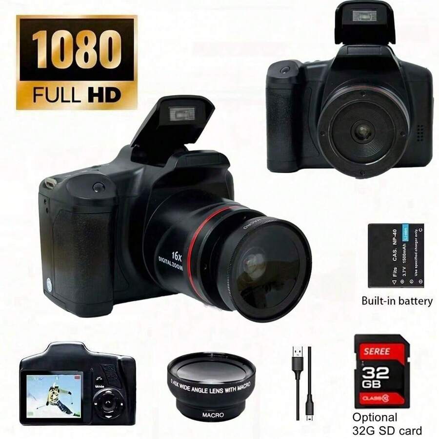 1080P HD Digital Camera With 2MP Camera, 16X Optical Zoom, Digital Image Stabilization, 600mAh Battery, 2.4" Detachable Lens, Supports Up To 128GB Memory Card - Camera + Card Reader - View 1