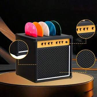 1 Peça Suporte para Palhetas de Violão/Ukulele - Sem Palhetas, Estilo Decorativo Simples e Sofisticado, Acessório Criativo de Música e Jogos, Decoração de Mesa Simulando Alto-Falante, Caixa de Armazenamento Durável e Econômica em Espaço, Adequado para Palhetas de 0,062 Polegadas e Mais Finas