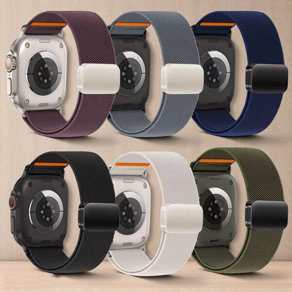 Cinturini in nylon per Apple Watch 49mm 46mm 45mm 44mm 42mm 41mm 40mm 38mm, cinturino in tessuto morbido e elastico con fibbia magnetica per Ultra Series 11 10 9 8 7 6 5 4 3 SE 3/2/1