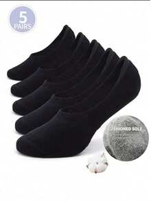 5双装女士黑色低帮平底防滑隐形袜，休闲运动袜