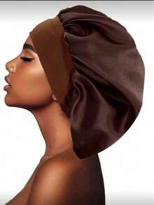 1pc Silk Sleep Cap, Used To Wrap Hair, Protect Braids, Satin Material, Casual & Comfortable Hair Sleep Cap - Coffee Brown - View 11