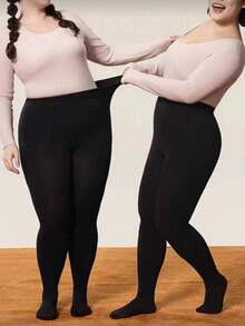 Leggings Plus Size com Forro Térmico Grosso para Mulheres de 36 a 113 kg, Calças de Cintura Alta com Estribo, Macias e Confortáveis em Fleece para Outono/Inverno, Também Disponíveis em Versões de Primavera/Lã Fina. - Preto - Ver 2