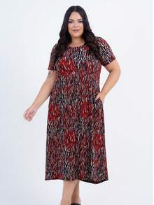 Women's Plus Size Midi Dress - 紅色 - 查看 9