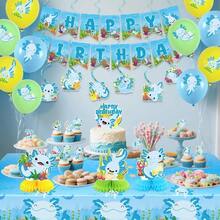 DBlue Axolotl Birthday Party Decorations - Axolotl Party Plies Including Happy Birthday Banner Spirals Cake Toppers Table Centerpieces Balloons LQ - 低品質 - 查看 6