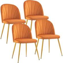Velvet Dining Chairs Set Of 4, Upholstered Mid Century Modern Dining Chairs, Armless Accent Chair With Metal Gold Legs For Living Room, Kitchen, Dining Room, Orange - Orange-velvet - View 1