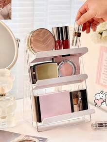 1pc Desktop Makeup Organizer, Jewelry Storage Rack, Minimalist & Fashionable Makeup Brush, Lipstick Holder, Vanity Makeup Organizer, 2-In-1 Jewelry & Cosmetic Storage Rack, Bathroom Countertop Organizer, Necklace & Bracelet Display Stand - Multicolor - View 3