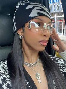 1pc Large Frame Futuristic Y2K Fashionable High-Tech Personalized Fashion Glasses Y2K Fest Music Fest Summer Beach Vacation, Outdoor, Travel Shades Decor Street Y2k Style Oversized Wrap Frame Music Festival Preppy Style Back To School - 漸變銀色 - 查看 3