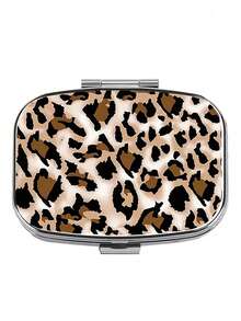 2-Compartment Leopard Print & Black White Pattern Polypropylene Pill Box, Portable Square Vitamin Case, Decorative Medication Storage Gift Box Suitable For Wallet And Travel