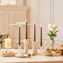 10英寸高无滴蜡锥形蜡烛套装（4支装） - 可可棕色锥形蜡烛，春季完美之选 - 无烟无味，燃烧时间长 - 手工浇注，彩色烛台 - 巧克力色