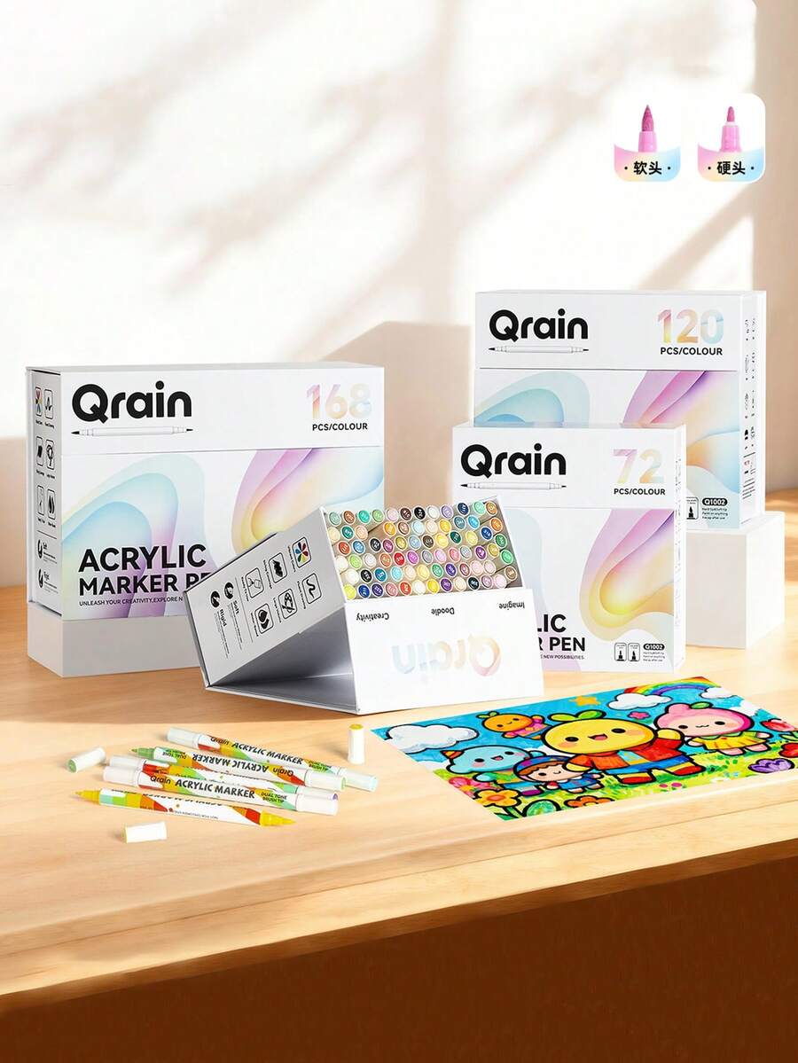 72/120/168-Color Dual-Tip Water-Based Acrylic Markers, Featuring Two Creative Tip Designs, Suitable For Graffiti On Various Surfaces, Are The Perfect Gift For Artists And Painting Enthusiasts. - Multicolor - View 1