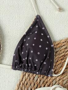 2026 Spring/Summer Women's Brown Polka Dot Lace Triangle Cup Bikini, High Slit Sexy Swimsuit, Suitable For Beach Vacation And Summer Outing - Multicolor - View 4