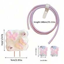 5pcs 3D Crystal Cartoon Butterfly Charging Accessory Set, 20W/18W Charger, Charging Cable, Charger Head, Protective Case, Compatible With IPhone Charger Cable & Charger Protector - Multicolor - View 3