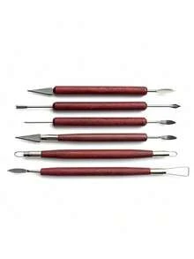6pcs Clay Sculpting Tools Set, Rosewood Handle Double-Sided Pottery Ceramics Carving Modeling Tools