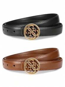 1/2pcs Ladies' Belt Smooth Buckle Belt Korean Fashion Letter V Pants Belt Ladies' Belt Student Campus Versatile Wear Resistant - Multicolor - View 12