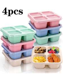 1 Set Caja de Almuerzo Reutilizable, Caja de Snacks, Contenedor de Almacenamiento de Alimentos de 4 Compartimentos, Caja Bento, Inodoro, Juego de Vajilla, Útiles Escolares, Artículos Esenciales de Cocina, Imprescindibles para Camping, Adecuado para Mezclar y Almacenar Alimentos, Adecuado para Compartir y Transportar Alimentos, Con Compartimentos para Snacks, Buen Sellado, Puede Almacenar Nueces, Caramelos, Snacks, Pasteles, Frutas, Refrigerable, Puede Usarse como Caja Bento, También Adecuado para Almacenamiento en Cocina, Microondas y Lavavajillas, Adecuado para Adultos, Estudiantes, Trabajadores de Oficina, Regalos de Navidad, Temporada de Regreso a la Escuela. - Multicolor - Ver 18