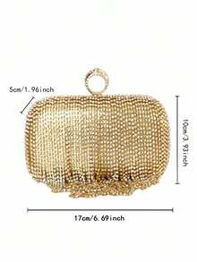 Luxury Rhinestone Tassel Handmade Crystal Ring Clutch Bag, Crossbody Evening Bag - Gold - View 5