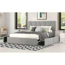 Upholstered Double Platform Bed With Four Drawers On Each Side, Adjustable Headboard - Grey - View 3