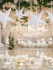 1/3 piezas Luz colgante LED con forma de estrella plegable, luz de papel con forma de estrella y luna, luces y adornos decorativos para el Día de San Valentín, adecuado para decoración de habitaciones, fiestas, Navidad y festivales - luz cálida - Ver 3