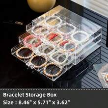 Feadily 1PCS Acrylic Jewelry Organizer Box, Jewelry Drawer Organizer With 3 Drawers 18 Grids, Bracelet Earring Holder Organizer, Clear - 透明/手鍊收納盒 - 查看 2