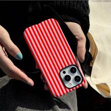 Funda protectora de teléfono a rayas rojas y blancas de doble capa con acabado brillante, compatible con iPhone 17, 17 Pro Max, 17 Pro, 17 Air, 16, 16 E, 16 Pro Max, 15, 15 Plus, 15 Pro Max, 15 Pro, 14, 14 Pro, 14 Pro Max, 14 Plus, 13, 13 Pro Max, 13 Pro, 11, 12, 12 Pro, 12 Pro Max, XS, 8 Plus, 7 y talla grande - Rojo - Ver 5