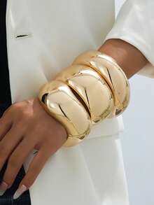 1Set Luxury Gold Snake Texture Smooth Bangle, Suitable For Work, Party, Banquet, Ball, Birthday, Street Style, Influencer, Holiday, Bar Wear - Gold - View 3