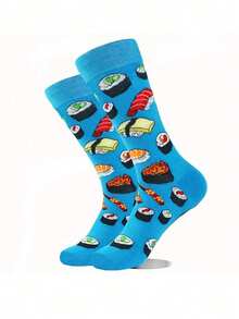 1/4 Pair Delicious Food Print Socks, Comfortable Breathable Mid-Calf Socks, Fun Daily Wear - Multicolor - View 12