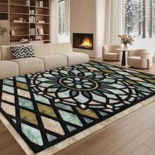 850g Per Square Meter, Vintage Style Floor Mat Carpet, Central Flower With Geometric Diamond Pattern, Thickened And Soft, Living Room Carpet, Bedroom Carpet, Entryway Carpet, Front Door Indoor Corridor, Cozy Home, Home Decoration - Multicolor - View 5
